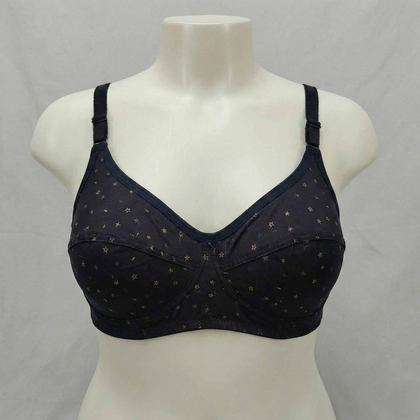 Plus Size Black Star print Seam Stripe Wireless Bra PSW-10790