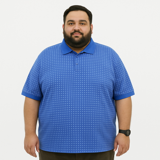 Plus Size Classic Blue Patterned Polo Shirt PSM-9213