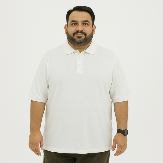 Plus Size Classic Comfort White Polo Shirt PSM-9210