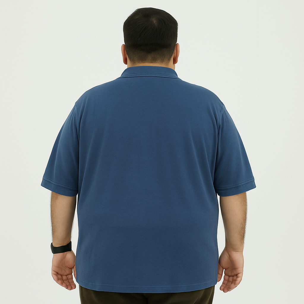 Plus Size Classic Solid Blue Polo Shirt PSM-9216