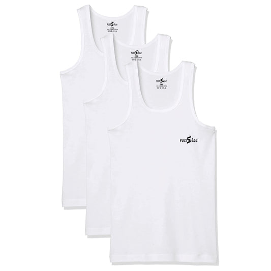 Plus size combed cotton sleeveless vest pack of 3 in white