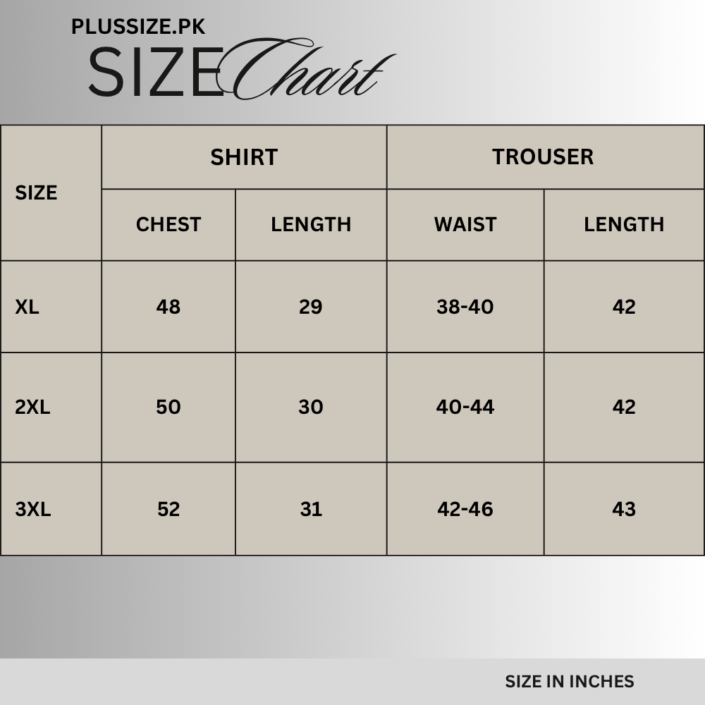Size chart for Classic Navy Blue Plus Size Zip-up Tracksuit PSM-10225