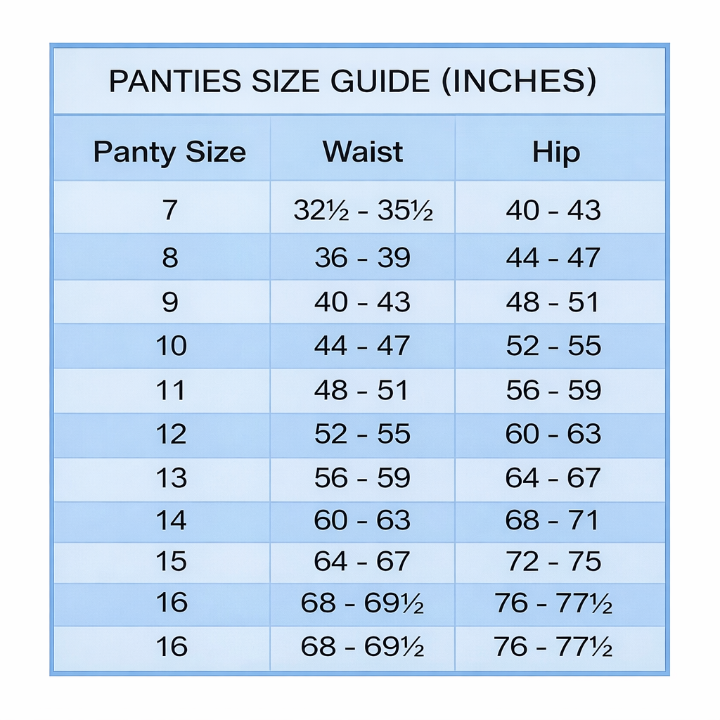 Size chart for Plus Size Cotton Panties – Random Colors (Pack of 3) PSW-4333