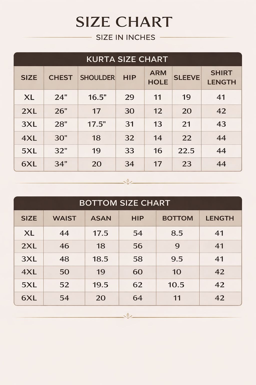 Size chart for Linen 2-Piece Suit – Emerald Green PSW-10692
