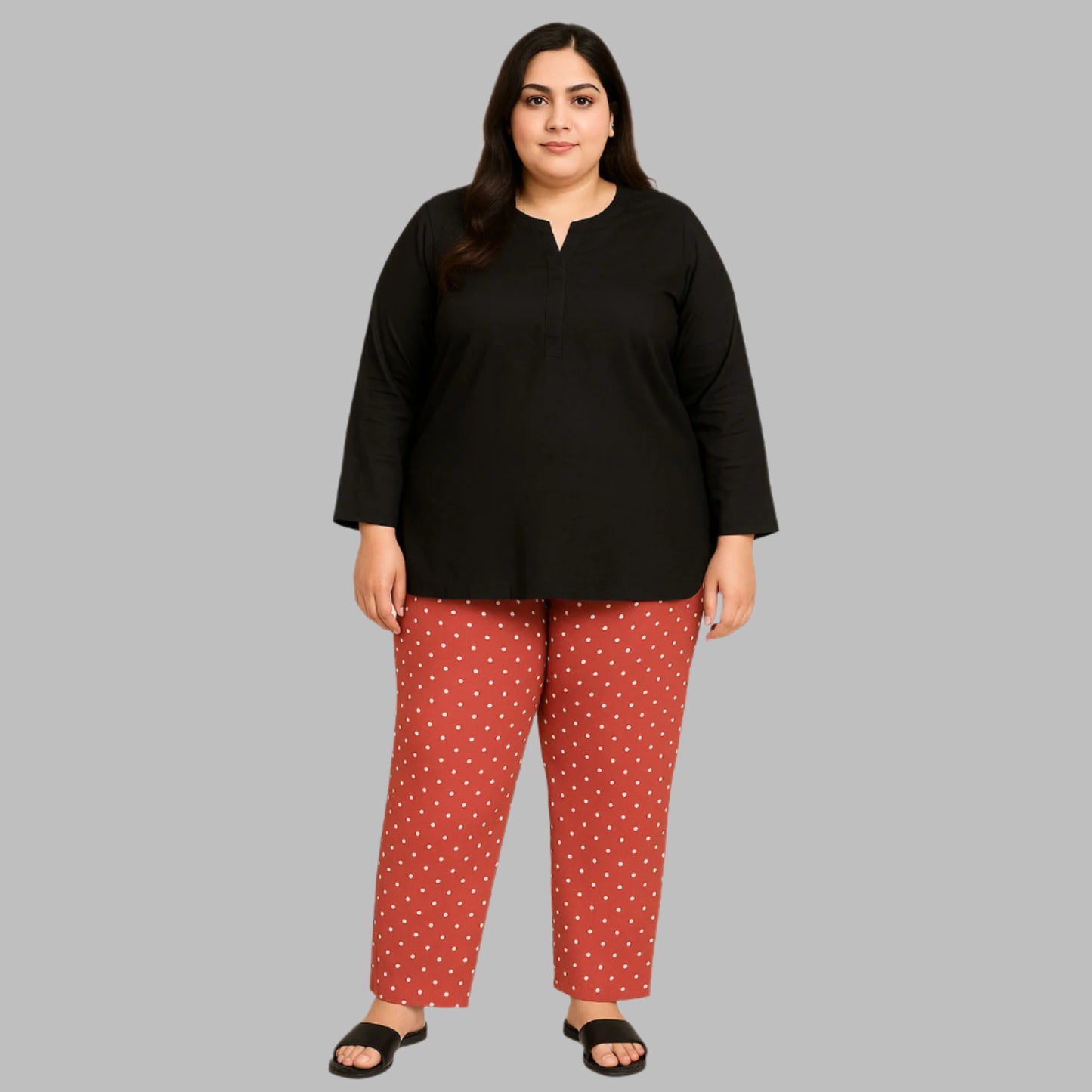 Orange Polka Dots Plus Size Cotton Pajamas for Women PSW-7144