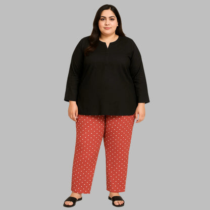 Orange Polka Dots Plus Size Cotton Pajamas for Women PSW-7144
