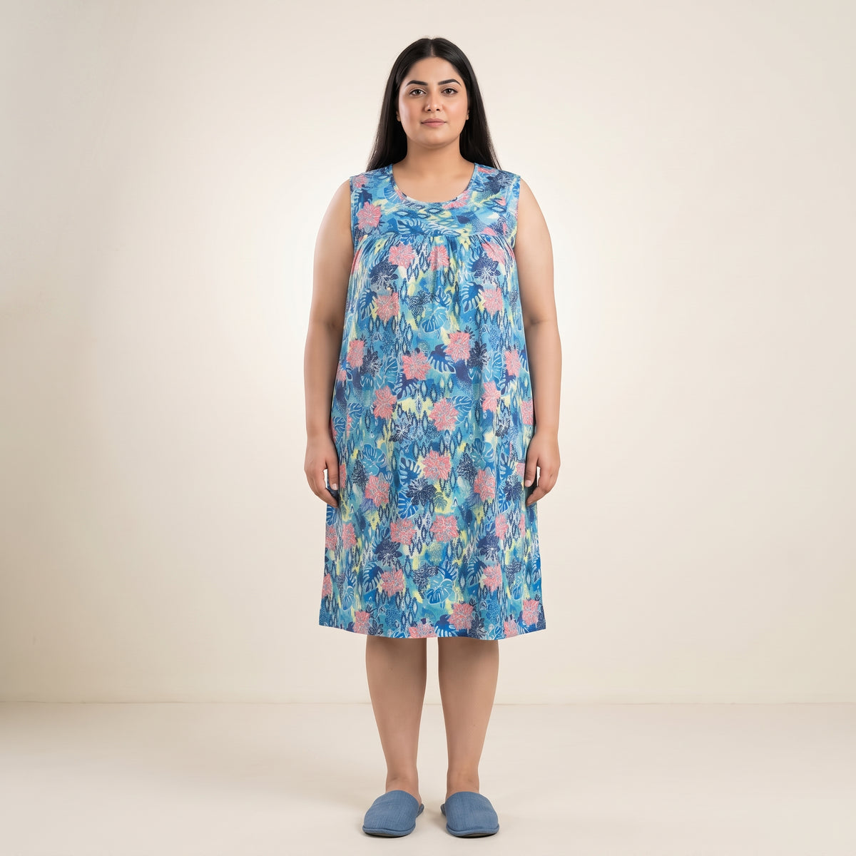 Pool Blue Tropical Palm Lounger | Plus Size - PSW-10646
