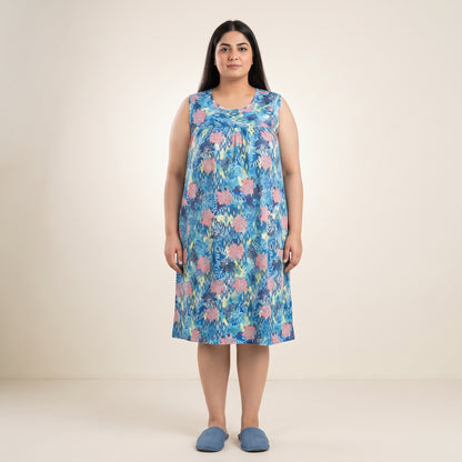 Pool Blue Tropical Palm Lounger | Plus Size - PSW-10646