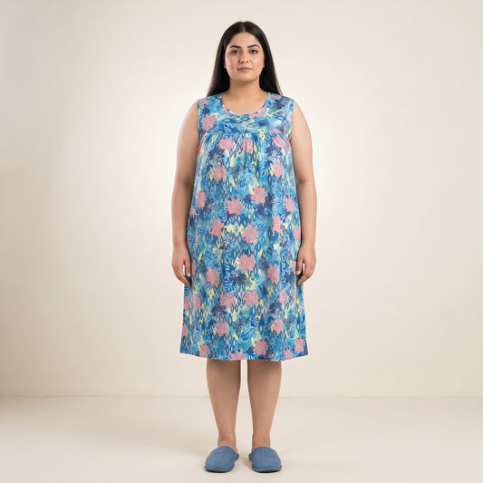 Pool Blue Tropical Palm Lounger | Plus Size - PSW-10646