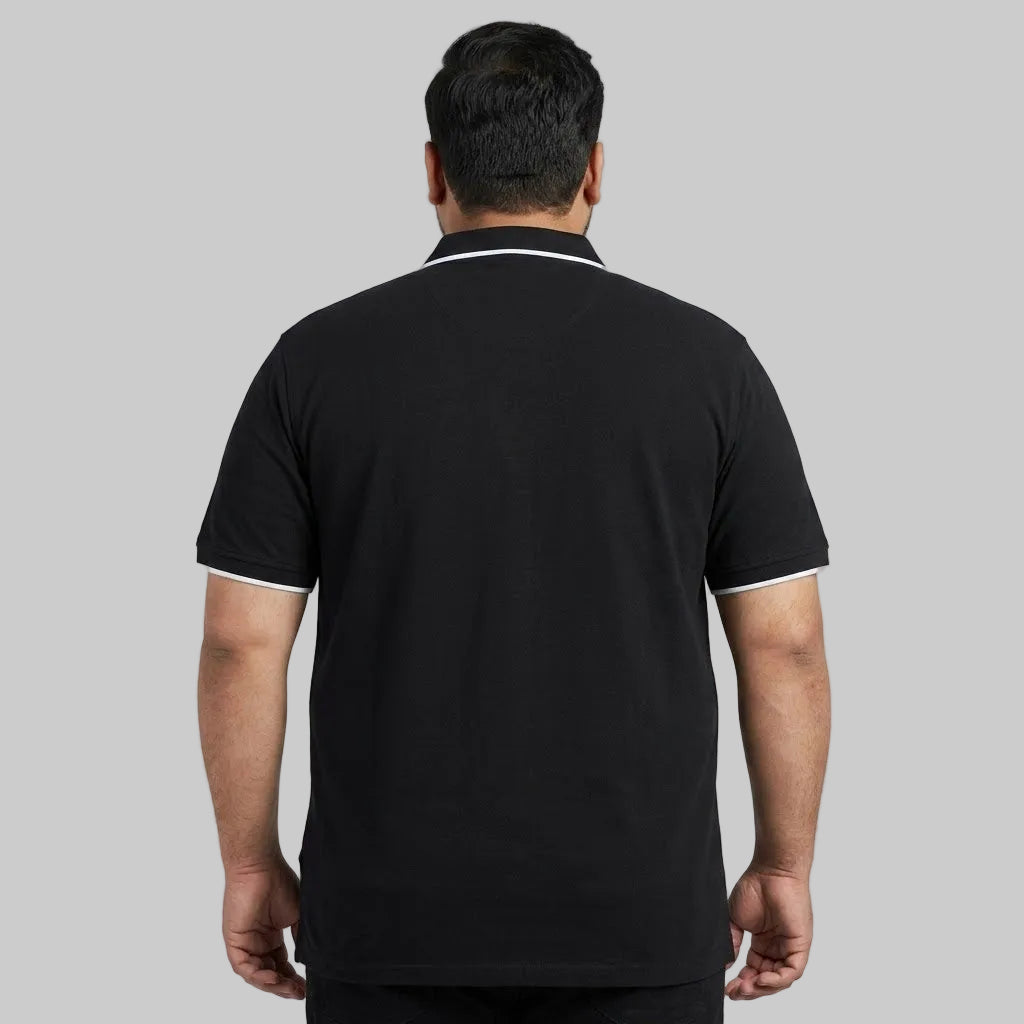 Premium Black Contrast Collar Polo Shirt made from 200 GSM Cotton Pique fabric with white tipped collar and sleeve cuffs.