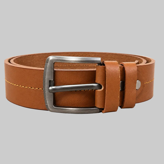 Premium camel brown leather belt for men with a durable metal buckle, premium leather construction, and a classic everyday design.