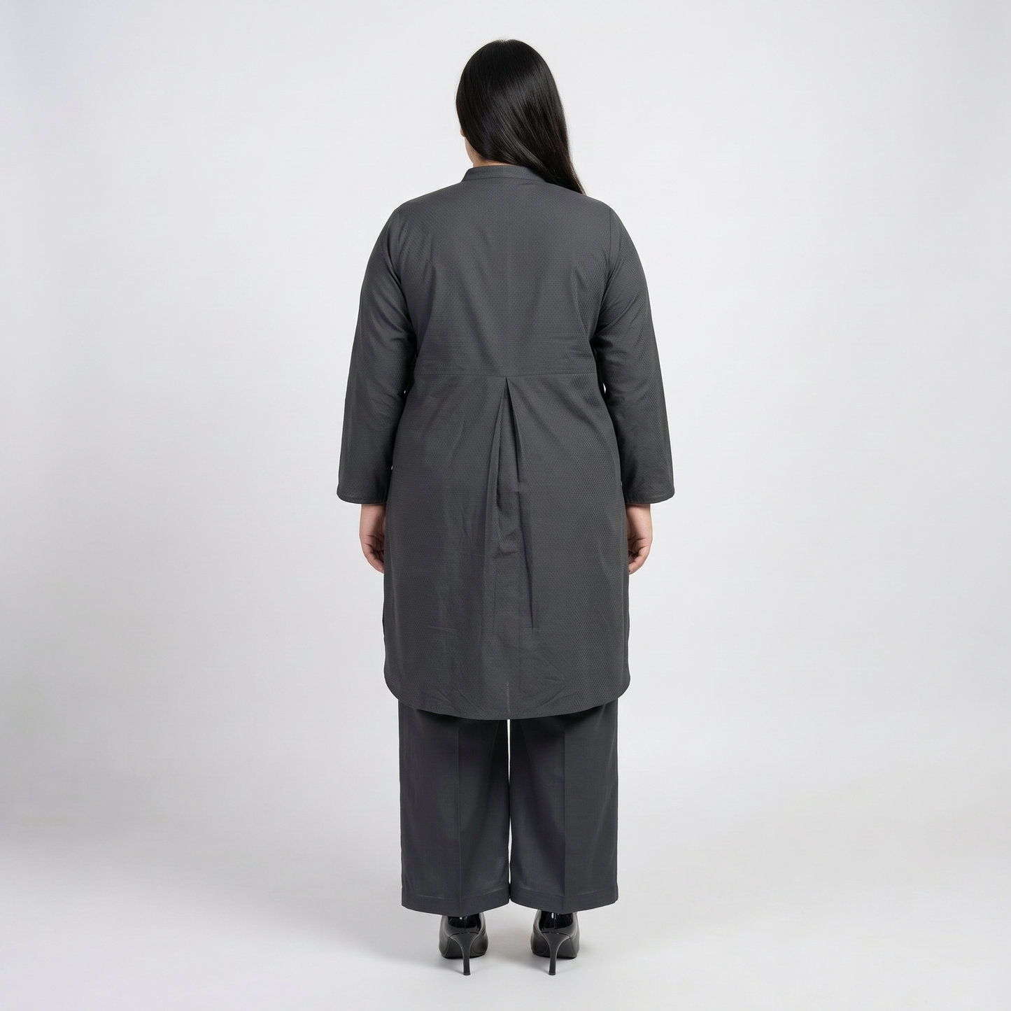 Premium Charcoal Grey Modest Cotton Lawn Co-Ord Set for Women in Soft Breathable Cotton Lawn Fabric Front View