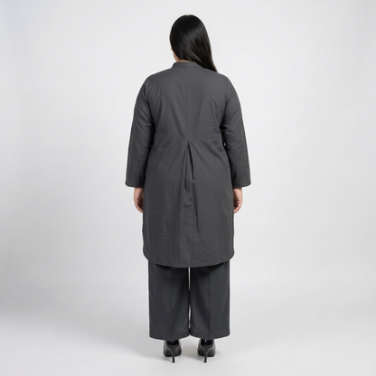 Premium Charcoal Grey Modest Cotton Lawn Co-Ord Set for Women in Soft Breathable Cotton Lawn Fabric Front View