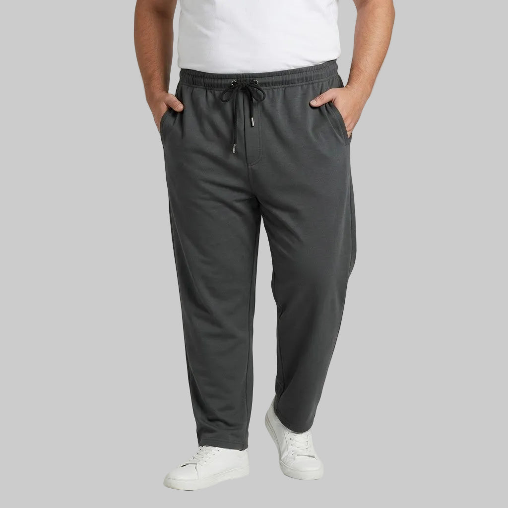 Premium Charcoal Grey Scuba Trouser made from soft stretch Scuba fabric with an elastic drawstring waistband and relaxed fit for everyday comfort.