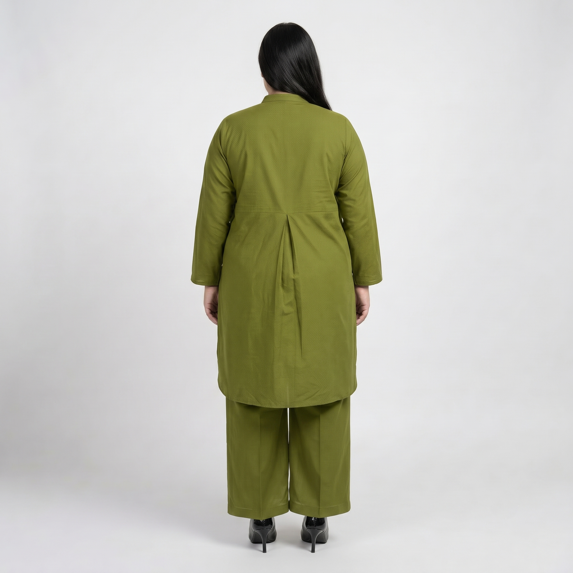 Premium Olive Green Modest Cotton Lawn Co-Ord Set for Women in Soft Breathable Fabric Front View