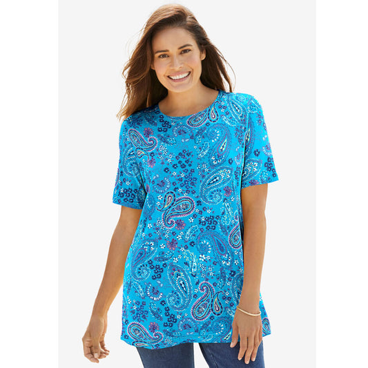 Pretty Turquoise Paisley Perfect Printed Crewneck Tee PSW-8316