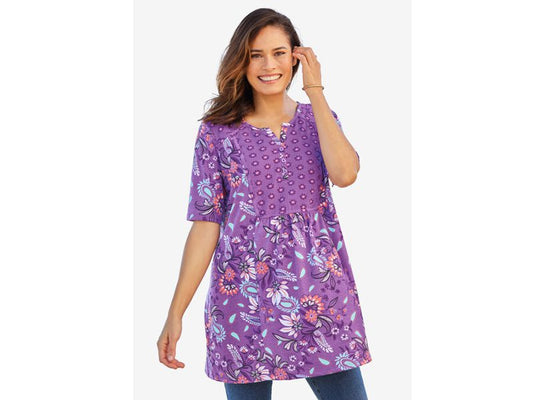 Pretty Violet Charming Paisley Mixed Print Henley Tunic PSW-6452