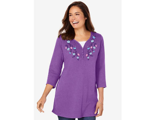 Pretty Violet Layered-Look Embroidered Henley Tunic PSW-6317