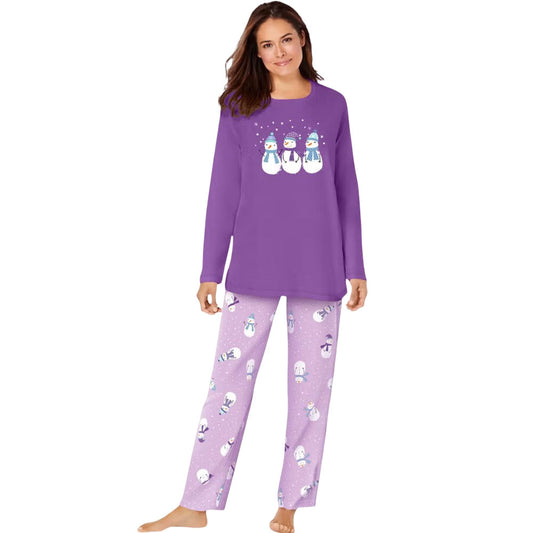 Pretty Violet Snowman Long Sleeve Knit PJ Set – Festive & Cozy