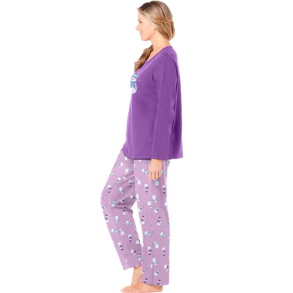 Pretty Violet Snowman Long Sleeve Knit PJ Set – Festive & Cozy