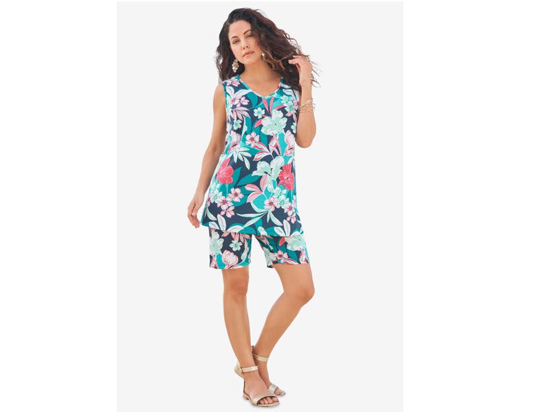 Printed Tank Plus Size Women Short Set  PSW-5594