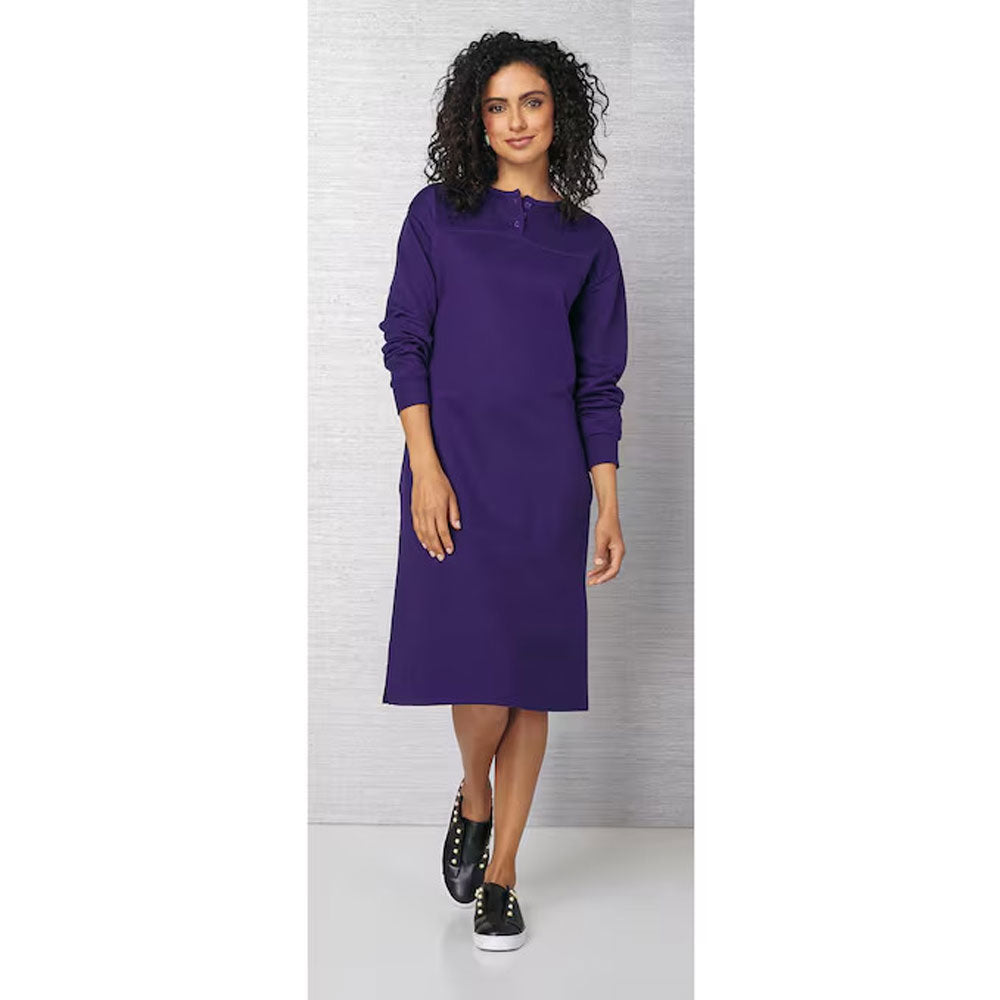 Prune Fleece Henley Sweatshirt Dress PSW-8744