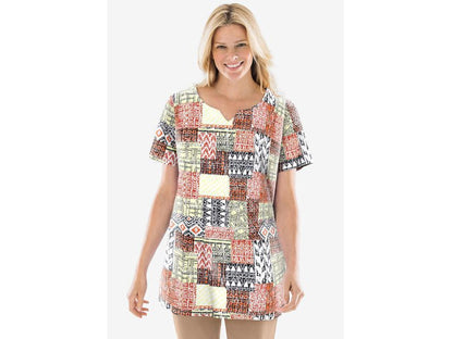 Pumpkin Geo Patchwork Knit Plus Size Women Tunic PSW-6825