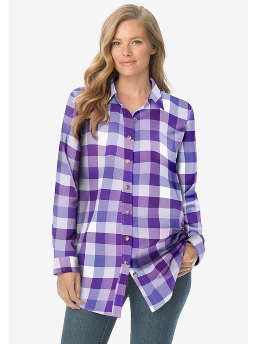 Purple Buffalo Plaid Classic Flannel Shirt PSW-9036