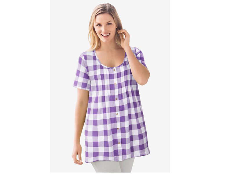 Purple Buffalo Plaid knit Pintucks B Grade Tunic PSW-5780B