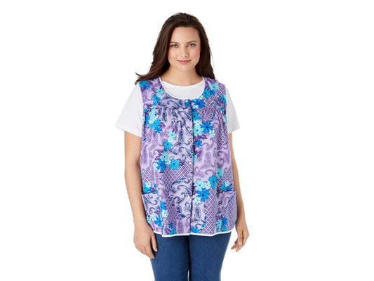 Purple Floral Snap Front Apron PSW-6748