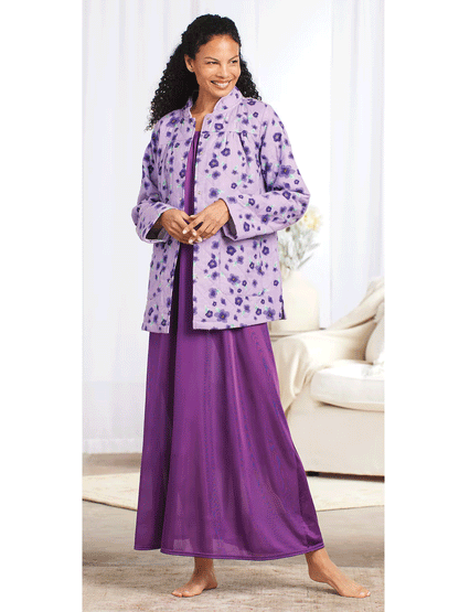 Purple Floral Flannel Snap Button Jacket PSW-9043