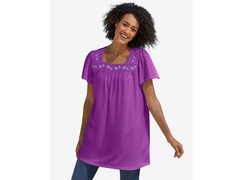 Purple Magenta Embroidery Women's Plus Size Tunic PSW-6444