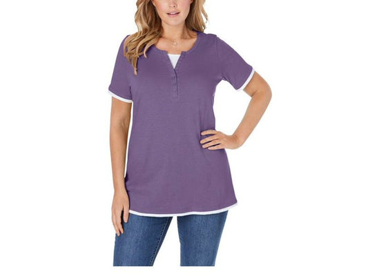 Purple Plus Size Women Layered Look T-Shirt PSW-4039