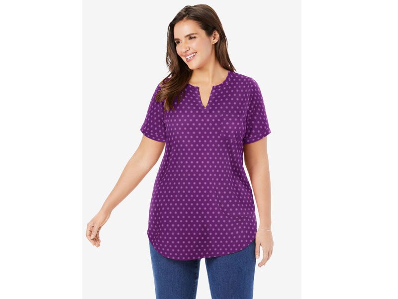 Plus Size Women Short Sleeve Notch Neck T-Shirt PSW-4649