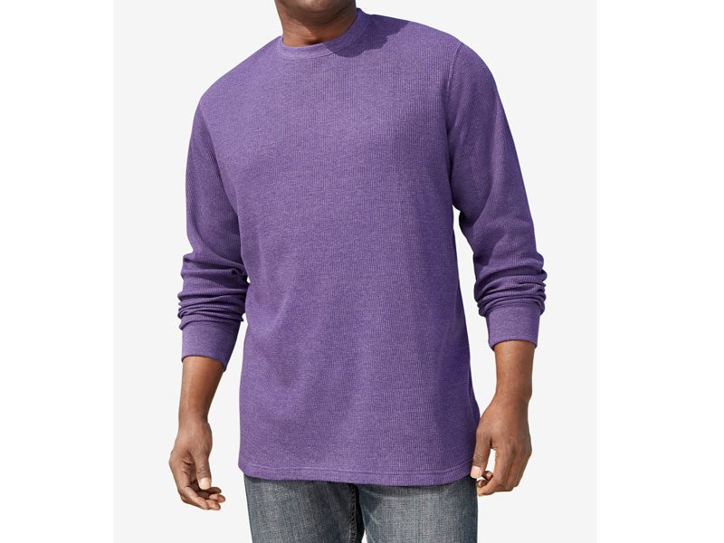 Purple Waffle Knit Thermal Crewneck T-Shirt PSM-5292