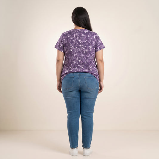 Purple Dreamy Floral V-Neck Tunic | Plus Size - PSW-5706