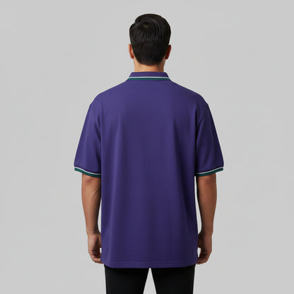 Purple Plus Size Polo Shirt with Pocket & Green Tipped Collar PSM-10736
