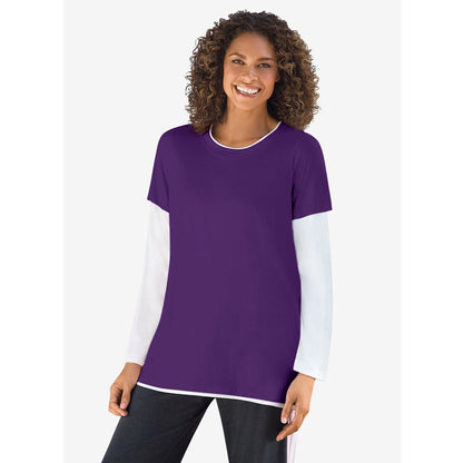 Radiant Purple Layered-Look Crewneck Tee PSW-8048