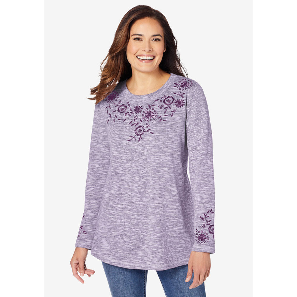 Radiant Purple Marled Embroidery Floral Sweatshirt PSW-8670