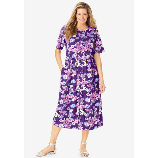 Radiant Purple Multi Garden Button Front Essential Dress PSW-8426