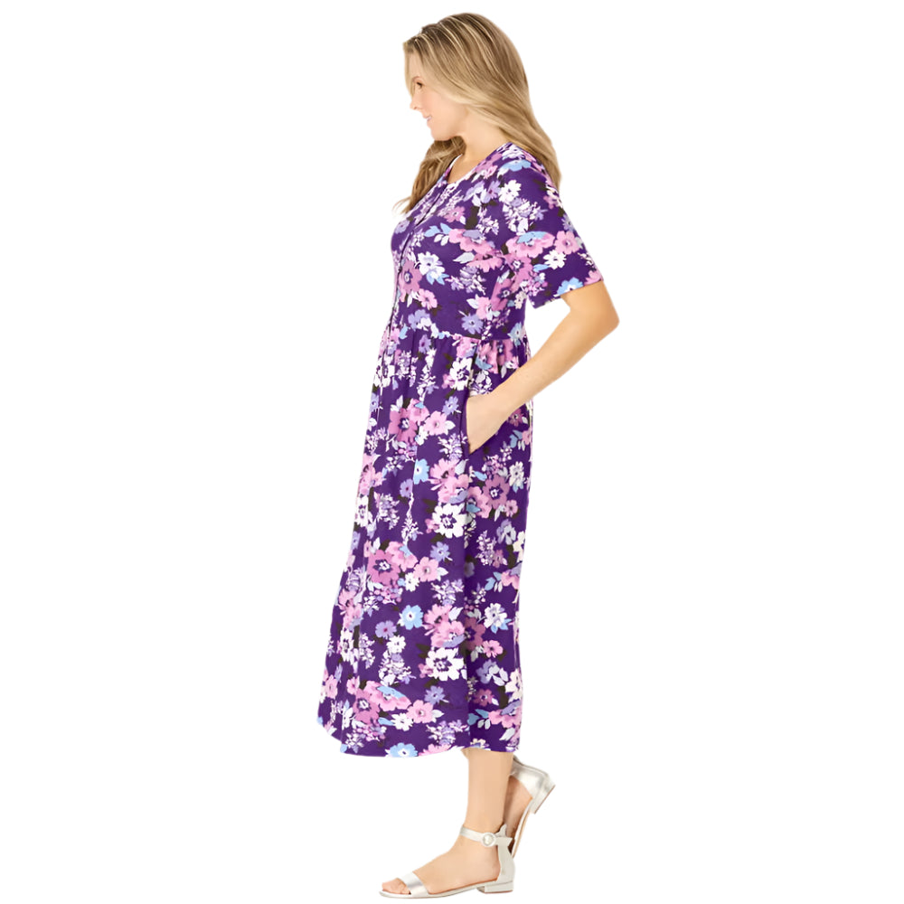 Radiant Purple Multi Garden Button Front Essential Dress PSW-8426