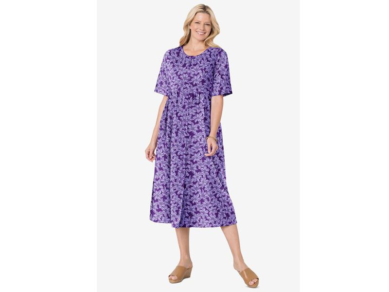 Radiant Purple Pretty Blossom Button Front Essential Dress PSW-7350