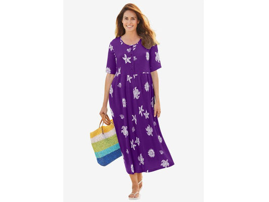 Radiant Purple Starfish Stamped Empire Waist Dress PSW-7354