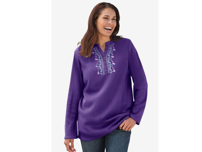 Radiant Purple Vine Embroidery Thermal Shirt PSW-7033