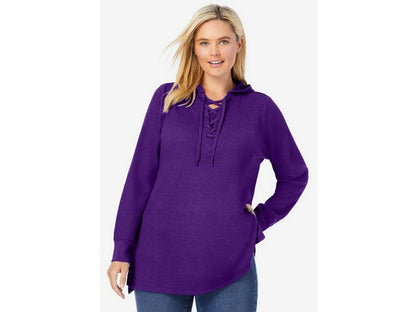 Radiant Purple Washed Thermal Lace-Up Hooded Sweatshirt PSW-7272