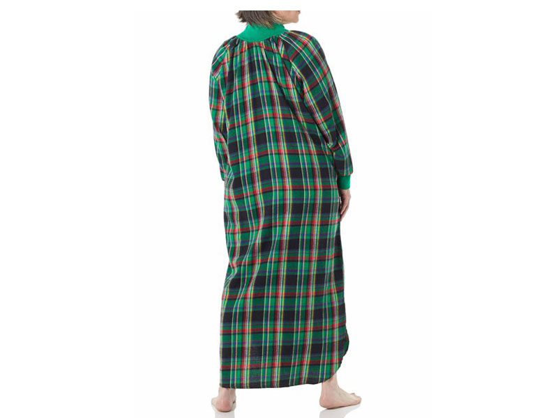 Random Color Plaid Plus Size Women Flannel Zip Gown PSW-6457