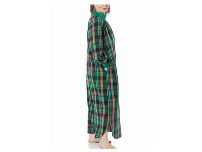 Random Color Plaid Plus Size Women Flannel Zip Gown PSW-6457