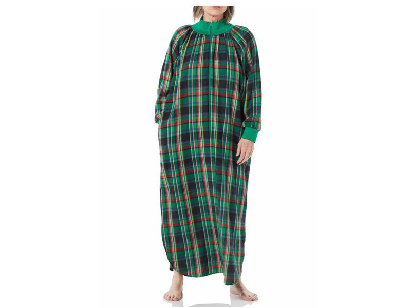 Random Color Plaid Plus Size Women Flannel Zip Gown PSW-6457