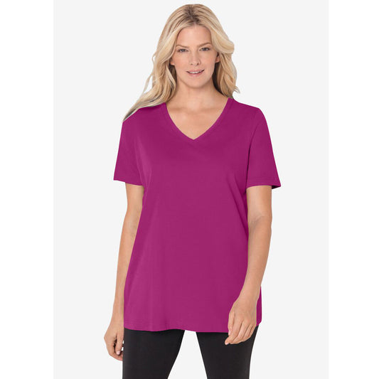 Raspberry Perfect Short-Sleeve V-Neck Tee PSW-7904