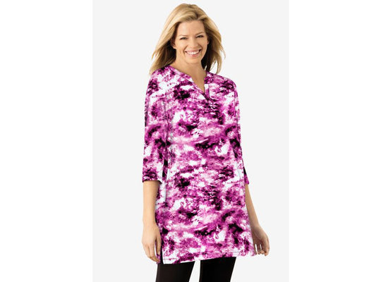 Raspberry Pretty Tie dye Notch Neck Tunic PSW-6518